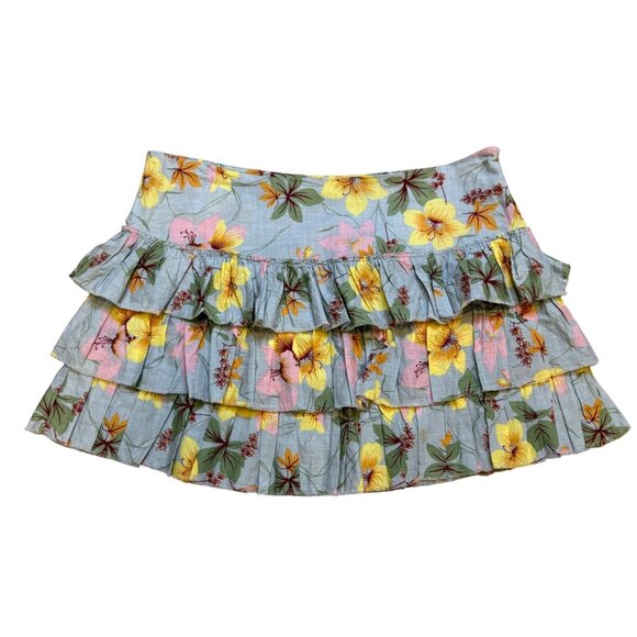 Y2K American Eagle Outfitters Floral Ruffle Mini Skirt Size 6 - Picture 1 of 6